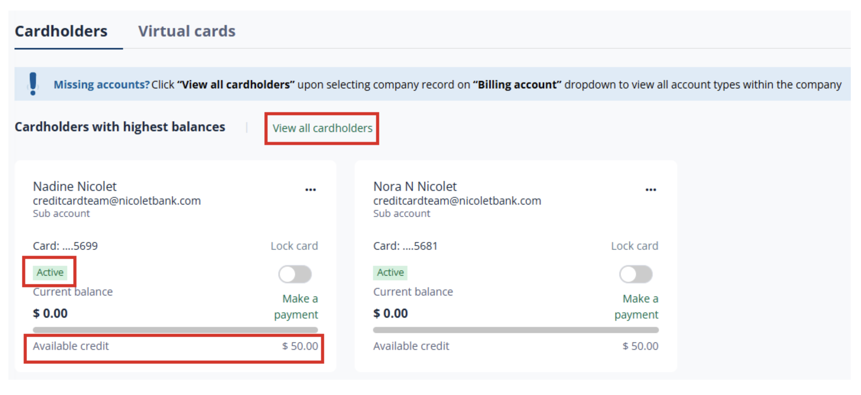 Spendtrack Cardholders receive cards screenshot