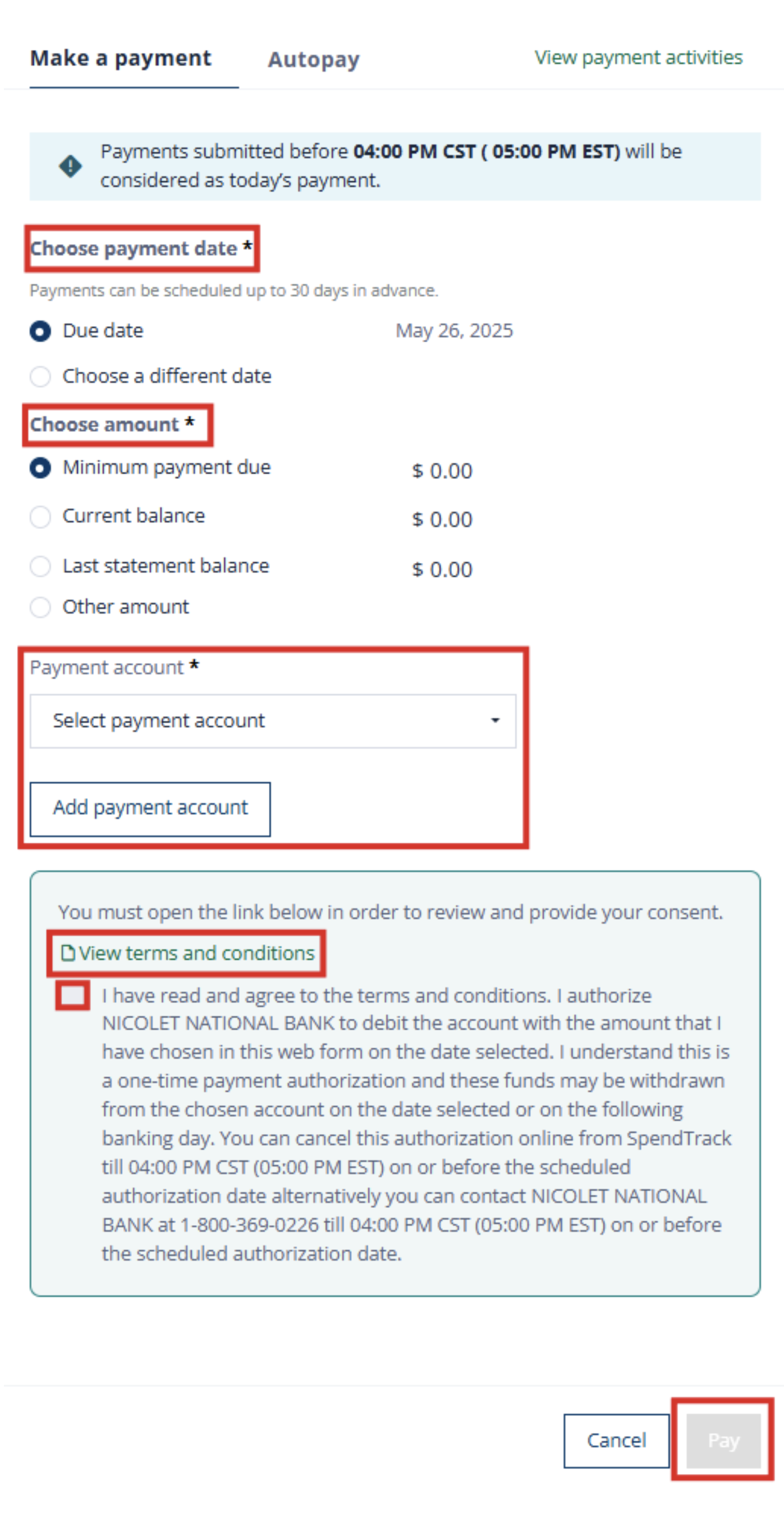 Spendtrack make a payment screenshot