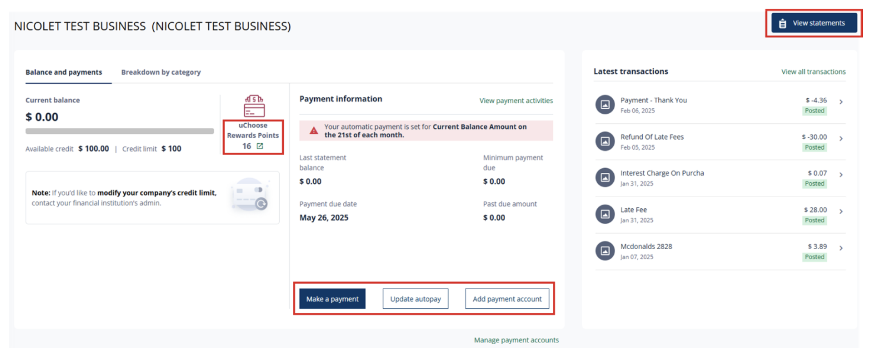 Spendtrack view statements screenshot